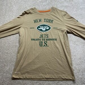 New York Jets Shirt Mens Small Brown NFL On Field Apparel Long Sleeve Crew‎ Neck